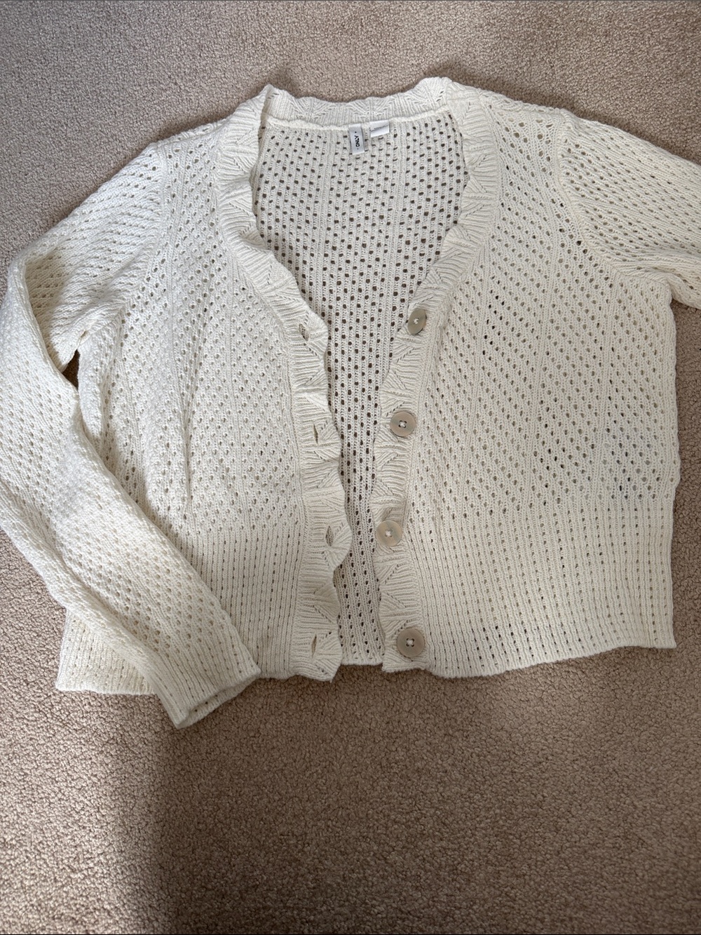 ONLY Cream Open-Knit Button Cardigan